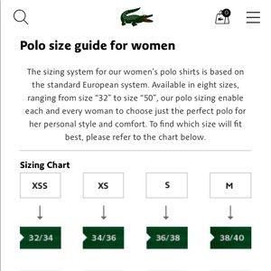 lacoste live size chart